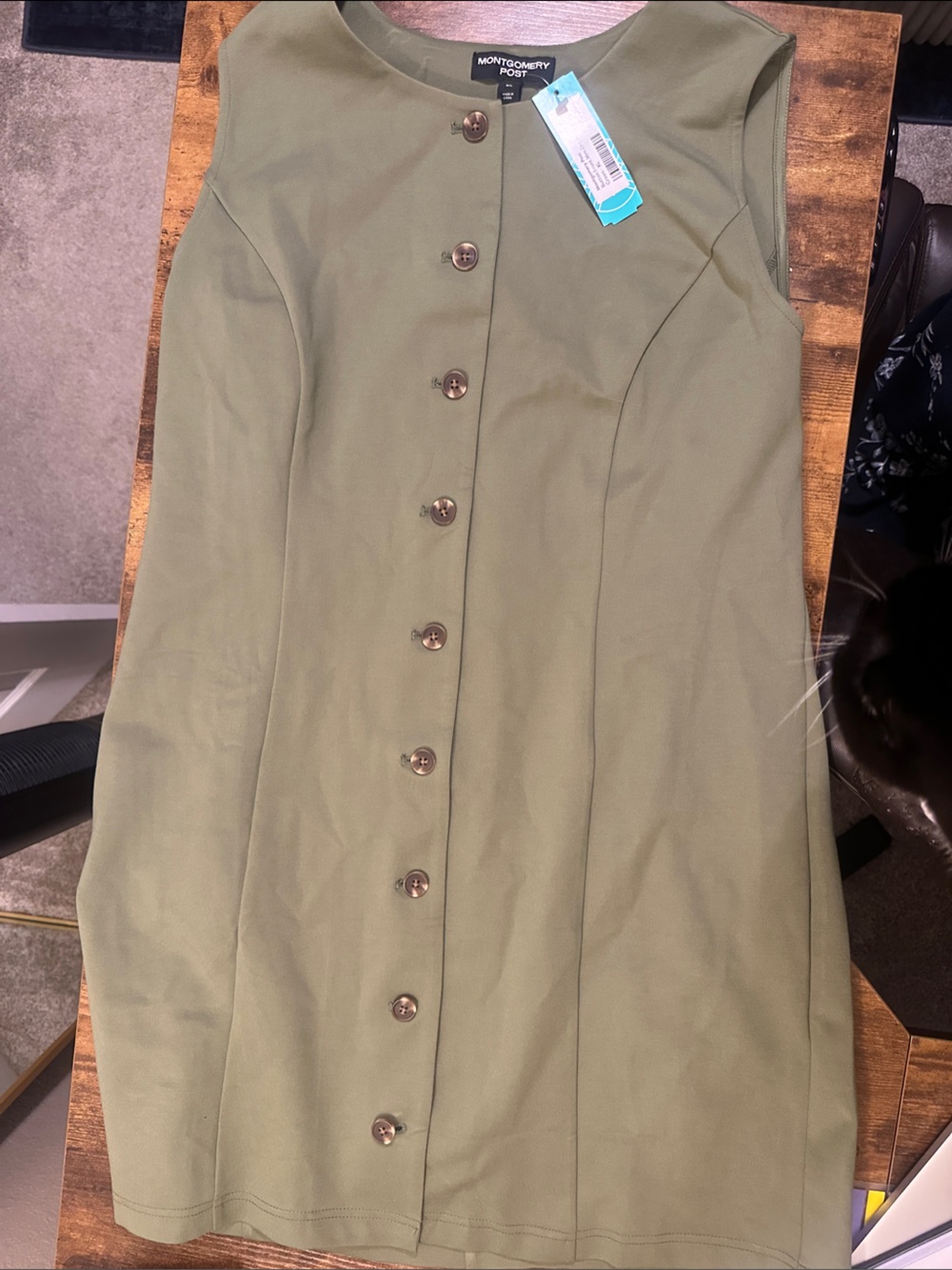 NWT Montgomery Post Button Front Mini Dress Olive Green